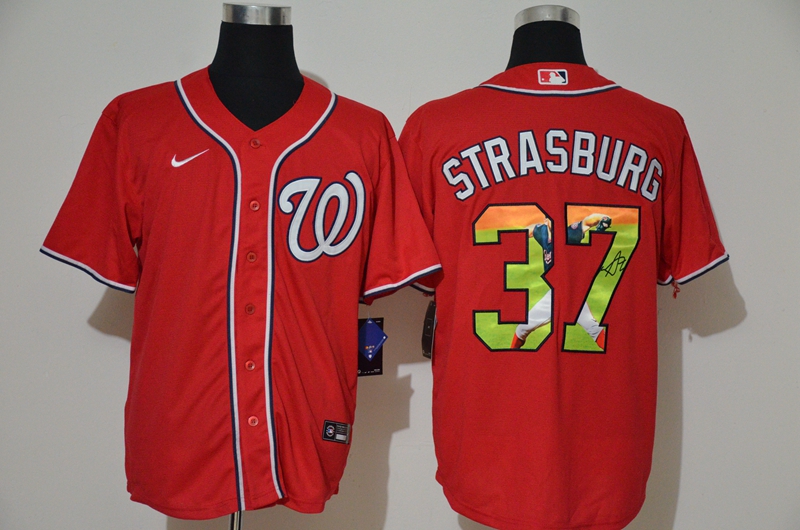 Men Washington Nationals 37 Strasburg red Game MLB Jerseys